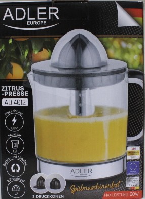 SALE OUT. Adler AD 4012 Citrus Juicer, 2 Pressing Cups for Big and Small Citrus Fruits, 40W, Black | Adler Citrus Juicer | AD 4012 | Type Citrus juicer | Black | 40 W | Number of speeds 1 | DAMAGED PACKAGING