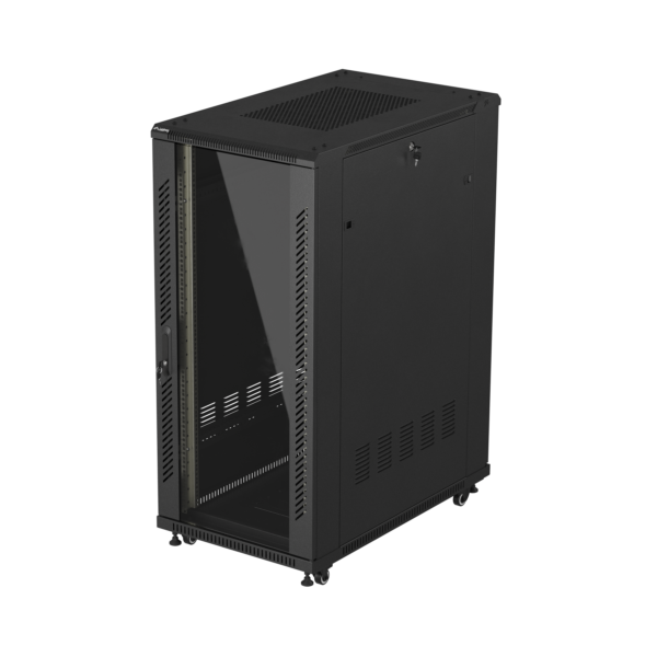 Lanberg Rack cabinet 19" free-standing 27U/600x1000 (flat pack) with glass door | FF01-6027-12B | IP20 | Black, RAL 9004