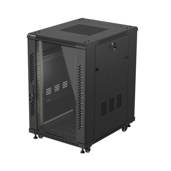 Lanberg Rack cabinet 19" free-standing 18U/600x800 (flat pack) with glass door | FF01-6818-12B | IP20 | Black, RAL 9004