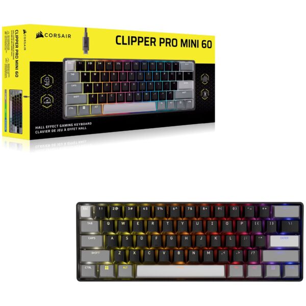 CORSAIR CLIPPER PRO MINI 60 Hall Effect Gaming Keyboard, Backlit RGB LED, CORSAIR MGX Core, Black PBT DS Keycaps | Corsair