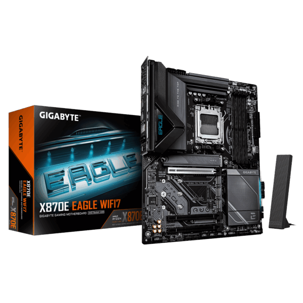 Gigabyte X870E EAGLE WIFI7 | Processor family AMD | Processor socket AM5 | DDR5 | Supported hard disk drive interfaces M.2, SATA | Number of SATA connectors 4