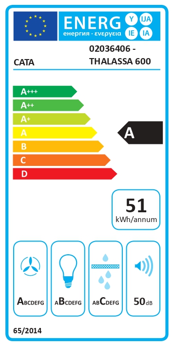 CATA Hood | THALASSA 600 GBK | Wall mounted | Energy efficiency class A | Width 60 cm | 811 m³/h | Electronic | LED | Black Glass - Image 4