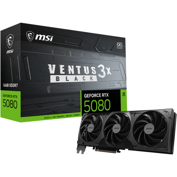 MSI GeForce RTX 5080 16G VENTUS 3X OC BLACK | NVIDIA | 16 GB | GeForce RTX 5080 | GDDR7 | HDMI ports quantity 1 | PCI Express Gen 5