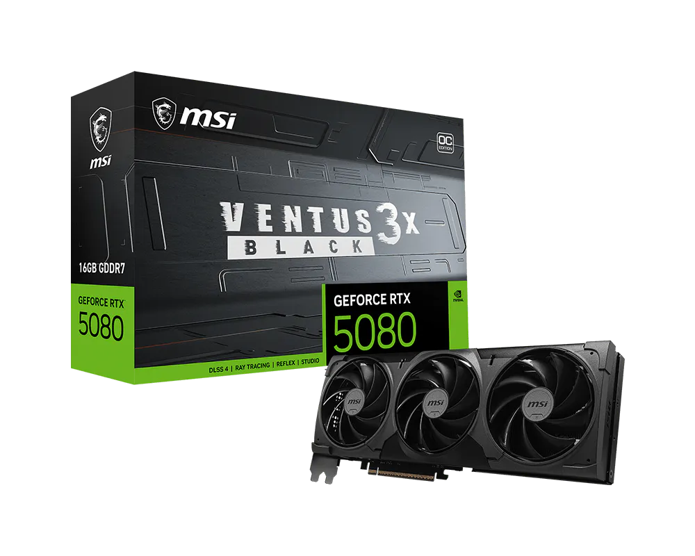 MSI GeForce RTX 5080 16G VENTUS 3X OC BLACK | NVIDIA | 16 GB | GeForce RTX 5080 | GDDR7 | HDMI ports quantity 1 | PCI Express Gen 5