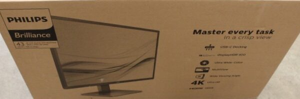 SALE OUT. PHILIPS 439P1/00 43" P Line 16:9/3840x2160/400cdm2/4ms/HDMI DP USB-C | SALE OUT. Philips | P Line | 439P1/00 | 43 " | VA | 4K UHD | 16:9 | 60 Hz | 4 ms | 3840 x 2160 | 400 cd/m² | Headphone output | HDMI ports quantity 3 | Warranty 36 month(s) | DAMAGED PACKAGING, UNPACKED