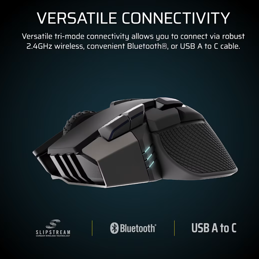 Corsair IRONCLAW SE | Gaming Mouse | Wireless/Wired | 2.4GHz, Bluetooth, USB-C | Black - Image 9