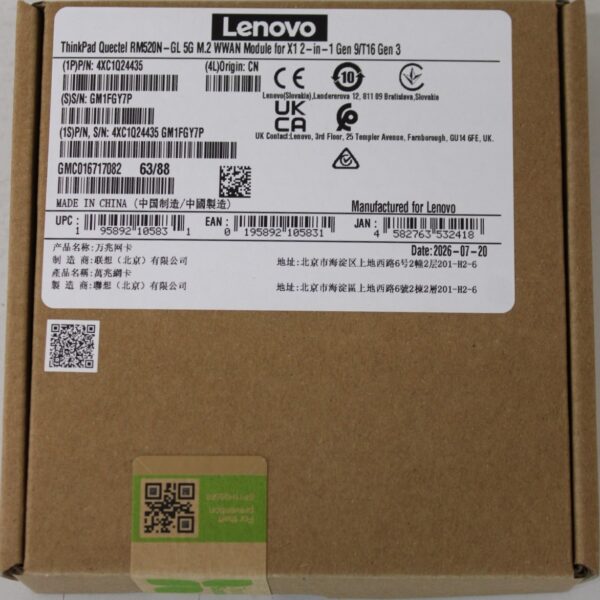 SALE OUT. Lenovo ThinkPad Quectel RM520N-GL 5G M.2 WWAN Module for X1 2-in-1 Gen 9/T16 Gen 3 | Lenovo Quectel RM520N-GL 5G M.2 WWAN Module for X1 2-in-1 Gen 9/T16 Gen 3 | 4XC1Q24435 | | SALE OUT. Lenovo | Quectel RM520N-GL 5G M.2 WWAN Module for X1 2-in-1 Gen 9/T16 Gen 3 | 4XC1Q24435 | UNPACKED