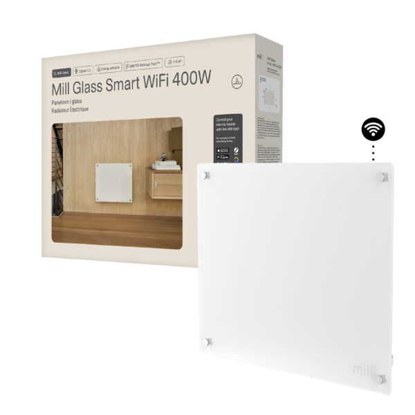 Mill Glass Smart WiFi Panel Heater Gen. 4 | GL400WIFI4 | Panel Heater | 400 W | Suitable for rooms up to 4-6 m² | White | IPX4