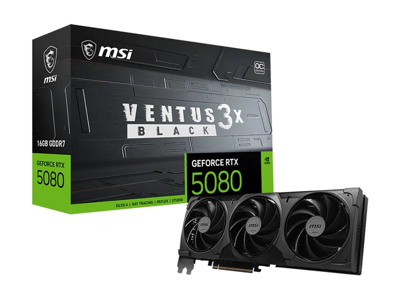 MSI GeForce RTX 5080 16G VENTUS 3X OC BLACK | NVIDIA | 16 GB | GeForce RTX 5080 | GDDR7 | HDMI ports quantity 1 | PCI Express Gen 5 - Image 2