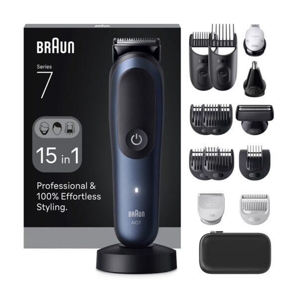 Braun Hair Trimmer | All-in-One Series 7 AIO7580 | Cordless | Wet & Dry | Number of length steps 14 | Blue/Black