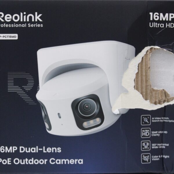 SALE OUT. Reolink PoE 4K 16MP Dual Lens and 180° panoramic view Camera | Reolink UHD Dual-Lens PoE Surveillance Camera with 180° Panoramic View | RP-PCT16MD | 24 month(s) | Dual lens | 16 MP | F2.8mm/F1.6 | IP67 | H.265/H.264 | Micro SD, Max. 512 GB | DAMAGED PACKAGING