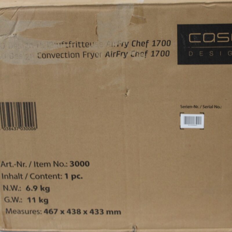 SALE OUT. | Caso | Air Fryer | 03000 AirFry Chef 1700 | Power 1700 W | Capacity 22 L | Black | DAMAGED PACKAGING | 24 month(s)