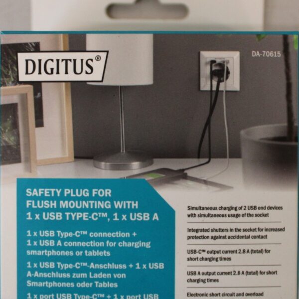 SALE OUT. DIGITUS Safety Plug for Flush Mounting with 1 x USB Type-C, 1 x USB A | Digitus | Safety Plug for Flush Mounting with 1 x USB Type-C, 1 x USB A | DEMO | Warranty 24 month(s)