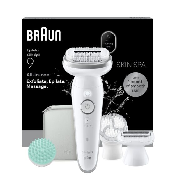 Braun Silk-épil 9 SkinSpa SES9-080 Epilator, Wet & Dry, White/Silver | Braun