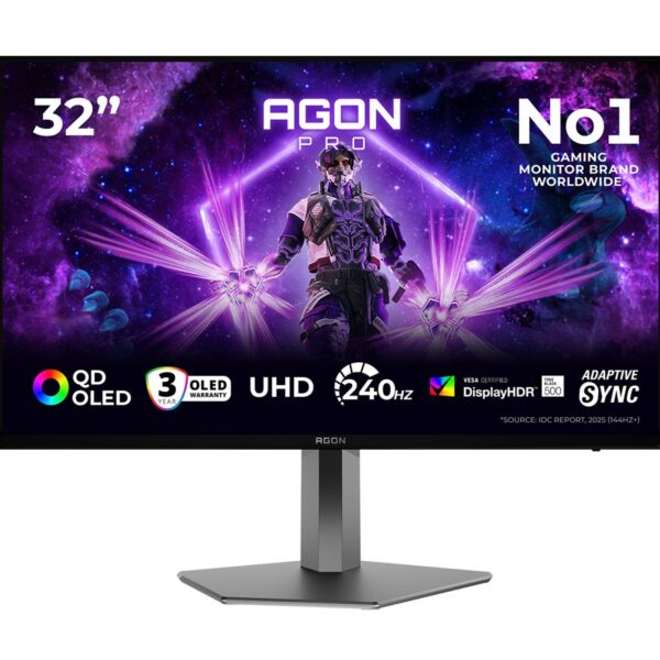 AOC | AG326UZD2 | 32 " | QD-OLED | UHD | 16:9 | 240 Hz | 0.03 ms | 3840 x 2160 pixels | 1000 cd/m² | HDMI ports quantity 1 | Black