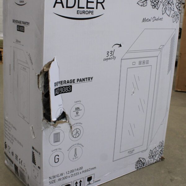 SALE OUT. Adler | Beverage Pantry | AD 8083 | Energy efficiency class G | Free standing | Bottles capacity 12 | Black | DAMAGED PACKAGING, SCRATCHED DOOR AND THE RIGHT SIDE