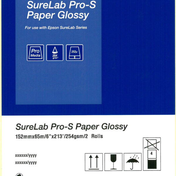 SureLab Pro-S Paper Glossy BP 6x65 2 rolls | C13S450062BP | Glossy | Variable Length / Special Camera Ratio, Panoramic / Banner, Square, 10x15cm / 4x6" / 4R, 15x20cm / 6x8" / 6R, 15x5cm / 6x2"