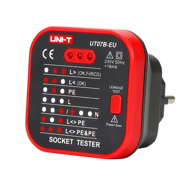 UNI-T UT07B-EU Socket Tester, 230 V AC, 50–60 Hz, 3 LED, EU Plug