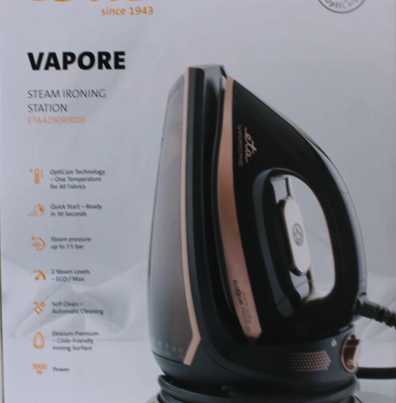 SALE OUT. ETA ETA429090000 Vapore Steam station, 3000 W, Black | ETA Vapore 4290 90000 | Steam Iron | 3000 W | Water tank capacity 1500 ml | Continuous steam 120 g/min | Black | DAMAGED PACKAGING