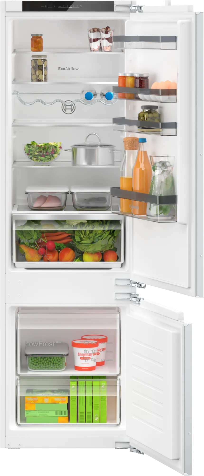 Bosch Refrigerator | KIV87VFE0 | Energy efficiency class E | Built-in | Combi | Height 177.2 cm | Fridge net capacity 200 L | Freezer net capacity 70 L | 35 dB | White