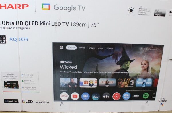SALE OUT. Sharp 75JP7265E 75" (189cm) 4K Ultra HD QLED MiniLED Google TV, HARMAN/KARDON Speaker System | SALE OUT. Sharp 4K QLED TV | 75JP7265E | 75 | Smart TV | Google TV | UHD | DAMAGED PACKAGING
