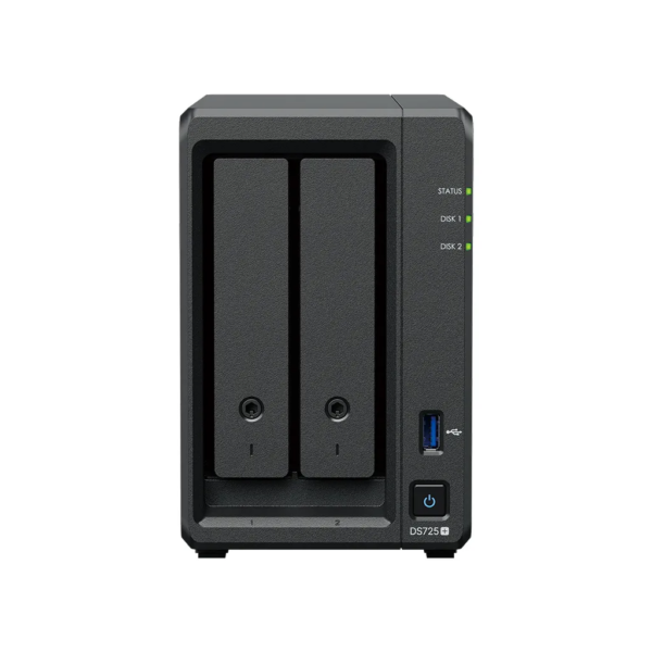 Synology Compact and capable storage for home, small business, and edge | DiskStation DS725neo+ | AMD Ryzen | R1600 | Processor frequency 2.6 GHz | 4 GB | DDR4 non-ECC SODIMM | AC 100-240 V (50/60 Hz) | Black