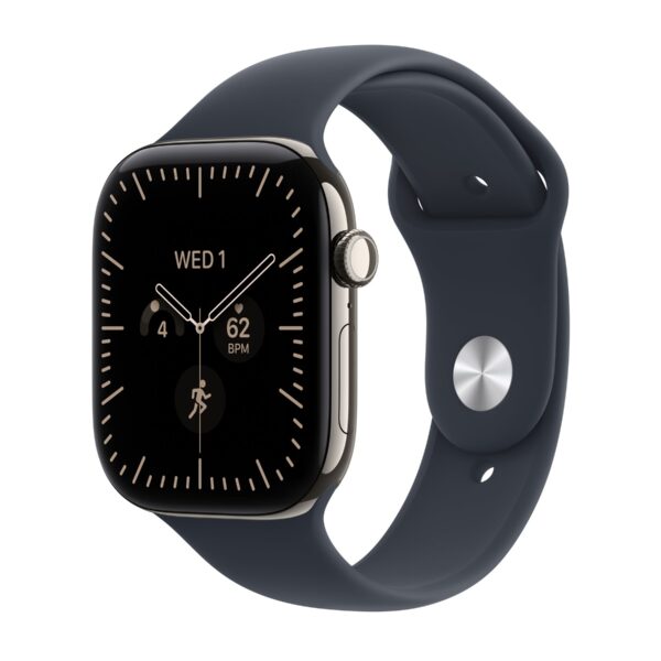 Apple Watch Series 12 GPS + Cellular 46mm Natural Titanium Case with Navy Blue Sport Band - S/M | Apple