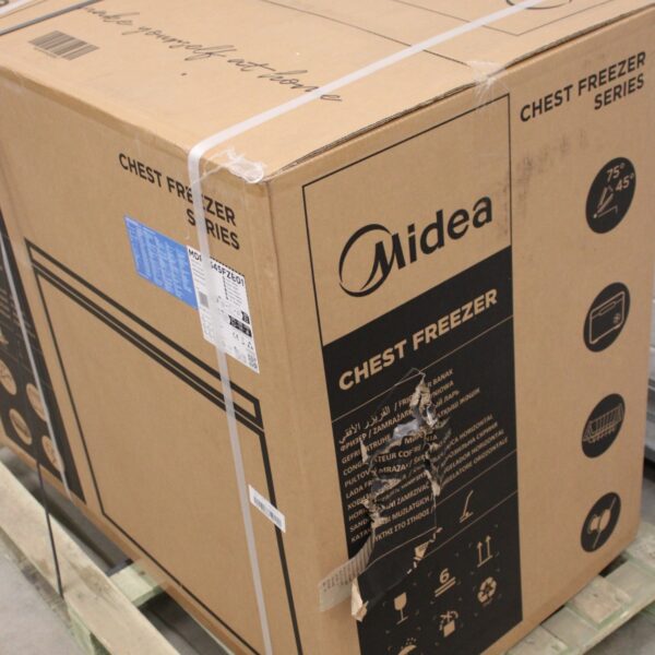 SALE OUT. | Midea Freezer | MDRC345FZE01 | Energy efficiency class E | Chest | Free standing | Height 85 cm | Total net capacity 249 L | Display | White | DAMAGED PACKAGING AND PAINT, DENTED SIDE