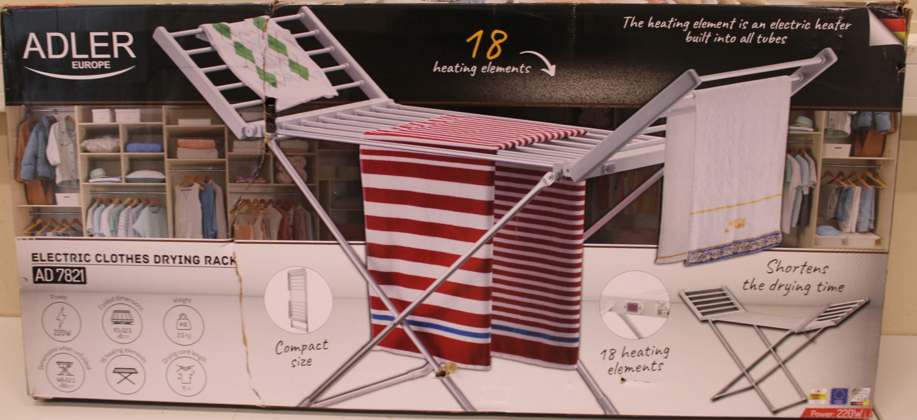 SALE OUT. | Adler Foldable electric clothes drying rack | AD 7821 | 220 W | Silver/White | DAMAGED PACKAGING